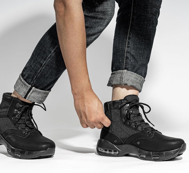 LARNMERN Non Slip Mens Boots Slip Resistant Work Shoes Sole-Cushion Side Zipper Comfort Botas Militares Hombre Zapatos de Trabajo Black - Image 5
